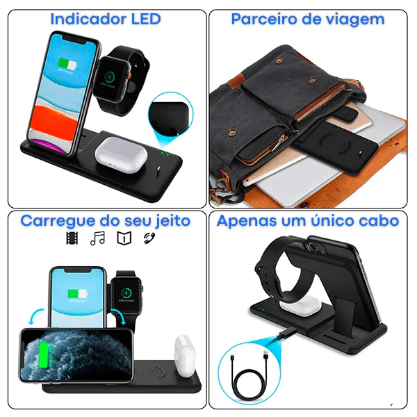 Carregador De Celular Sem Fio Resistente e Dobrável Com 4 Funções