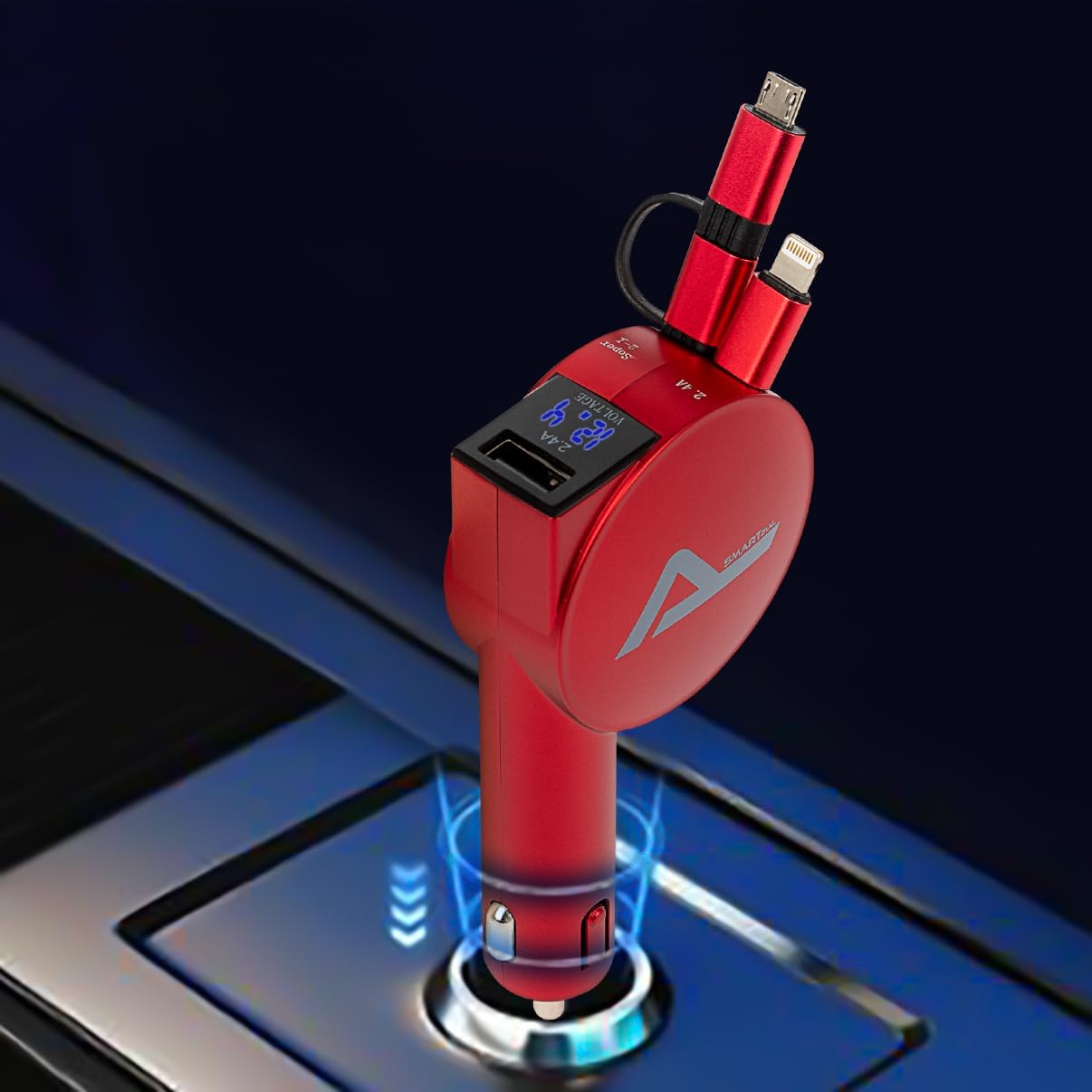 Carregador De Celular Multifuncional Para Carros Com Cabos Retráteis
