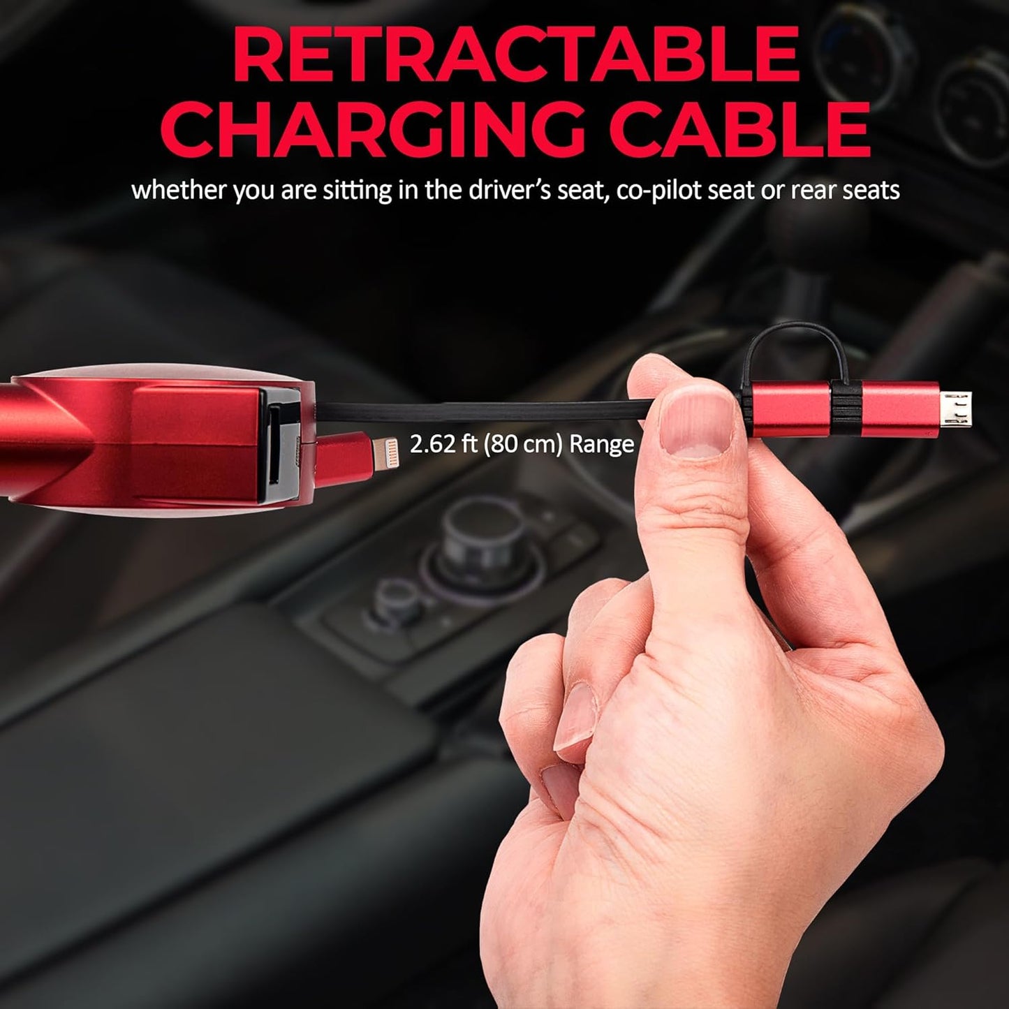 Carregador De Celular Multifuncional Para Carros Com Cabos Retráteis