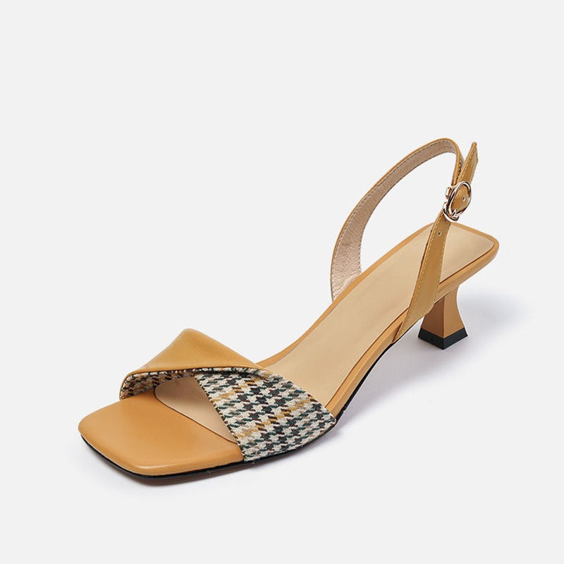 Sandália Feminina De Couro Premium Quadriculada Com Salto